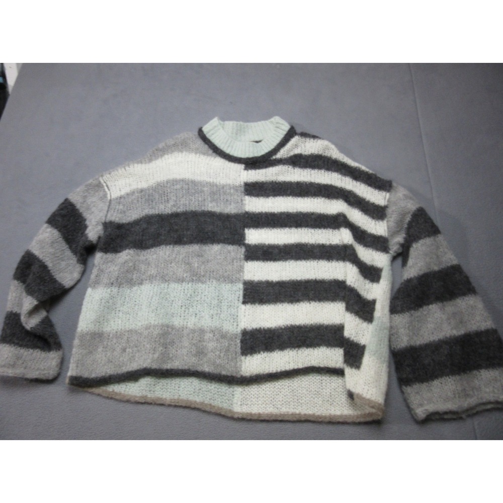 Free People Sweater Women Small Gray Black Striped Caravelli Splice Alpaca Blend